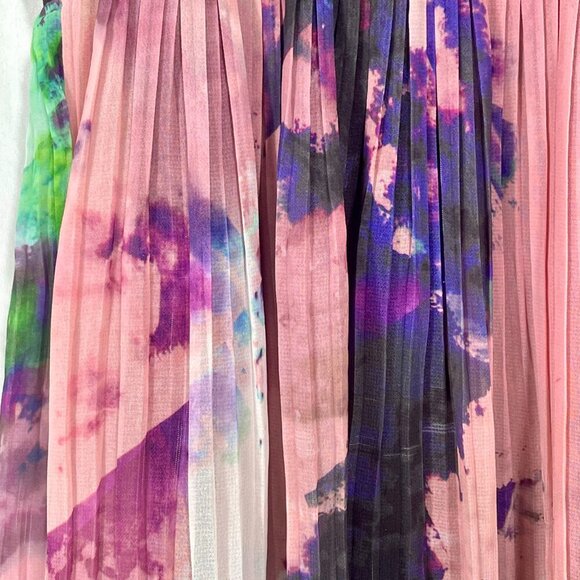 Warehouse Pleated Sleeveless Midi Dress Abstract Black Multi Size 10 Lined Sheer - Picture 8 of 10